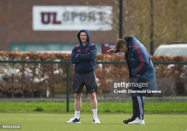 Limerick , Ireland - 17 April 2018; Keith Earls and Jack O'Donoghue sit out Munster Rugby squad training at the University of Limerick in Limerick.