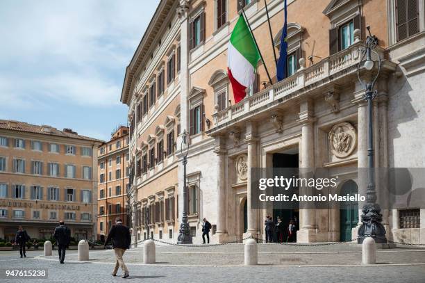 General view of Palazzo Montecitorio, Italy's Parliament building and office of the Chamber of Deputies on April 17, 2018 in Rome, Italy.