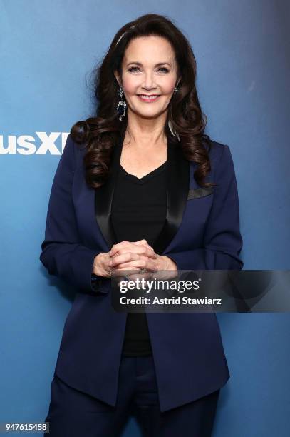 Actress and singer Lynda Carter visits the SiriusXM studios on April 17, 2018 in New York City.