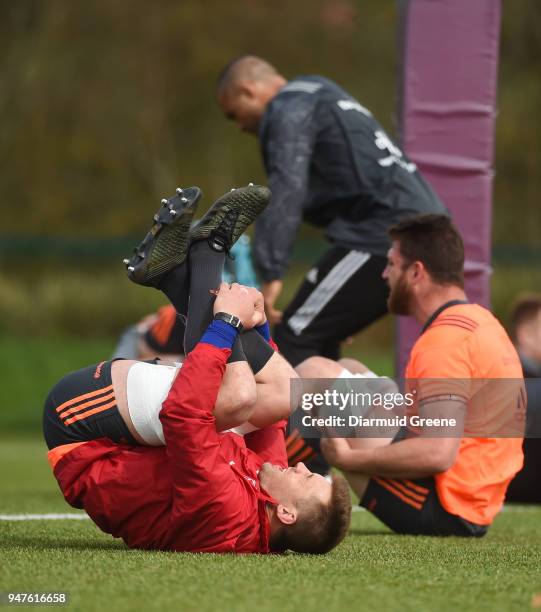 Limerick , Ireland - 17 April 2018; CJ Stander stretches during Munster Rugby squad training at the University of Limerick in Limerick.