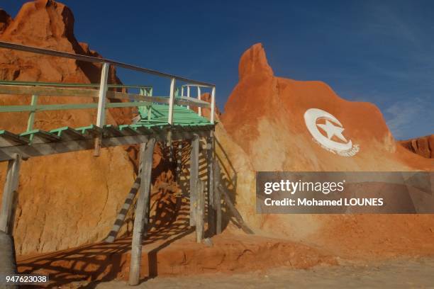 Famous tourist beach resort which symbol is the moon and star in May 2013 in Canoa Quebrada, Brazil.