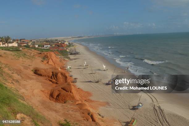 Famous tourist beach resort which symbol is the moon and star in May 2013 in Canoa Quebrada, Brazil.