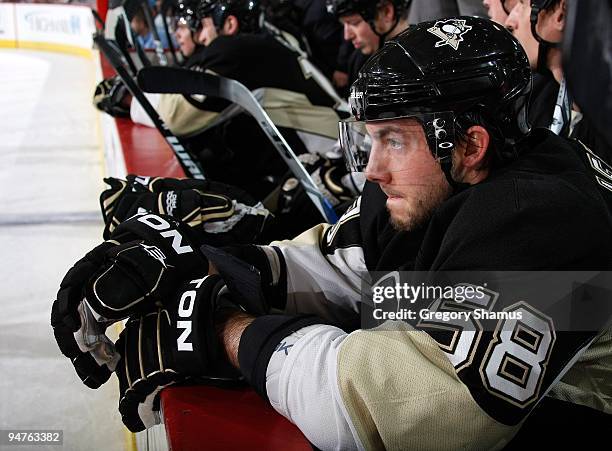 Kris Letang of the Pittsburgh Penguins looks on against the Philadelphia Flyers on December 15, 2009 at Mellon Arena in Pittsburgh, Pennsylvania.