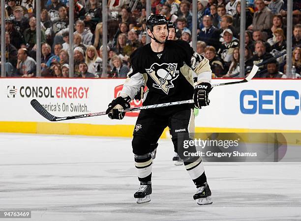 Craig Adams of the Pittsburgh Penguins skates against the Philadelphia Flyers on December 15, 2009 at Mellon Arena in Pittsburgh, Pennsylvania.