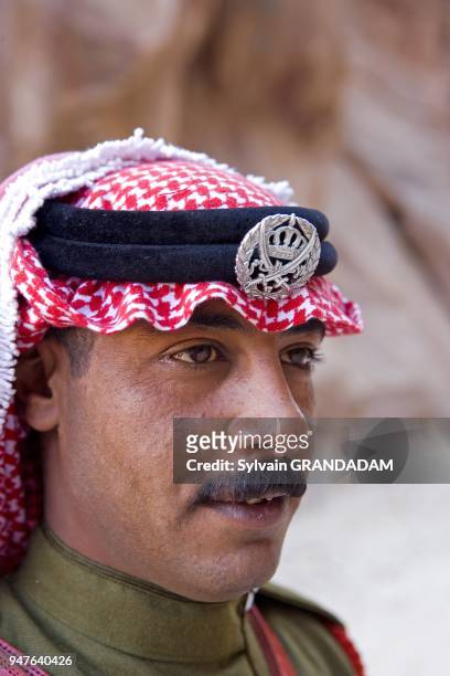 Jordanien Desert soldier. Nabatean site of Petra. Kingdom of Jordan.