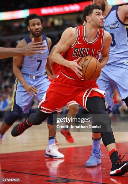 Zach LaVine of the Chicago Bulls drives the Memphis Grizzlies at the United Center on March 7, 2018 in Chicago, Illinois. The Bulls defeated the...