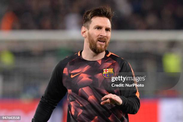 Lionel Messi during the UEFA Champions League quarter final match between AS Roma and FC Barcelona at the Olympic stadium on April 10, 2018 in Rome,...