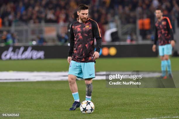 Lionel Messi during the UEFA Champions League quarter final match between AS Roma and FC Barcelona at the Olympic stadium on April 10, 2018 in Rome,...