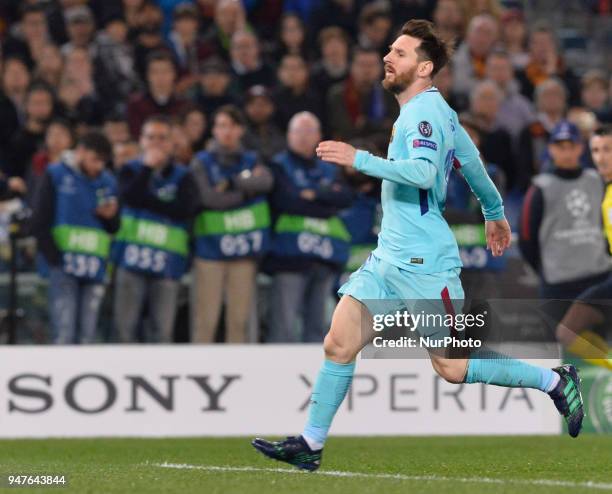 Lionel Messi during the UEFA Champions League quarter final match between AS Roma and FC Barcelona at the Olympic stadium on April 10, 2018 in Rome,...