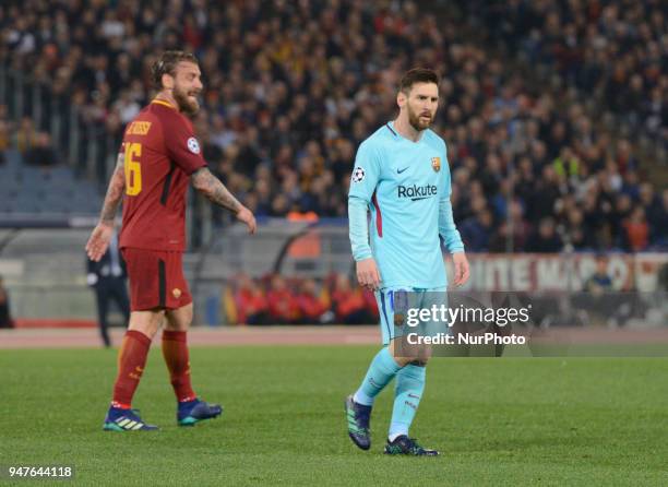 Lionel Messi during the UEFA Champions League quarter final match between AS Roma and FC Barcelona at the Olympic stadium on April 10, 2018 in Rome,...