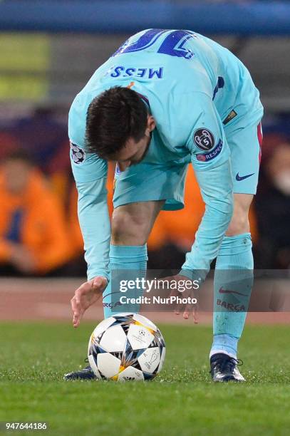 Lionel Messi during the UEFA Champions League quarter final match between AS Roma and FC Barcelona at the Olympic stadium on April 10, 2018 in Rome,...