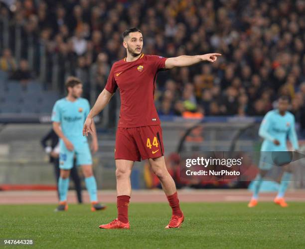 Kostas Manolas during the UEFA Champions League quarter final match between AS Roma and FC Barcelona at the Olympic stadium on April 10, 2018 in...