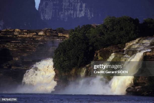 Chute d'eau Salto Hacha dans le parc national de Canaima, au Vénézuela en 1992.