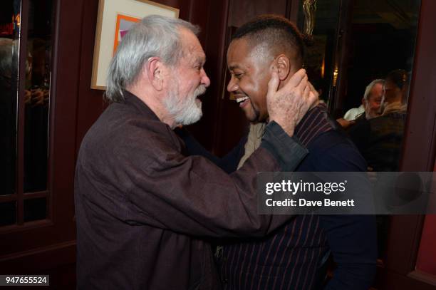 Terry Gilliam and Cuba Gooding Jr. Attend the press night after party for "Chicago" at L'Escargot on April 11, 2018 in London, England.