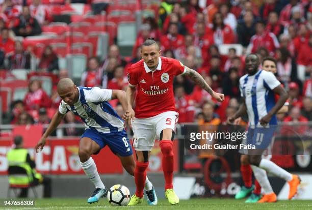 Benfica midfielder Ljubomir Fejsa from Serbia with FC Porto forward Yacine Brahimi from Algeria in action during the Primeira Liga match between SL...
