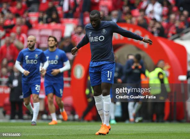 Porto forward Moussa Marega from Mali in action during warm up before the start of the Primeira Liga match between SL Benfica and FC Porto at Estadio...