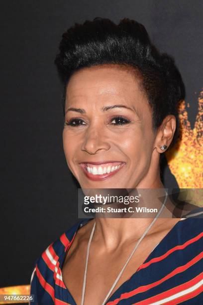 Dame Kelly Holmes attends the opening night of 'Tina' the Tina Turner musical at Aldwych Theatre on April 17, 2018 in London, England.
