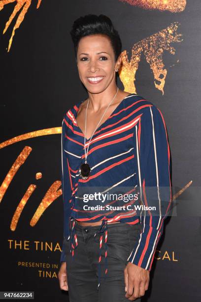 Dame Kelly Holmes attends the opening night of 'Tina' the Tina Turner musical at Aldwych Theatre on April 17, 2018 in London, England.