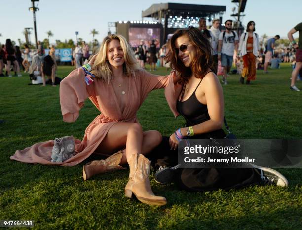 Natasha Oakley and Devin Brugman wearing Monday Swimwear during day 1 of the 2018 Coachella Valley Music & Arts Festival Weekend 1 on April 13, 2018...