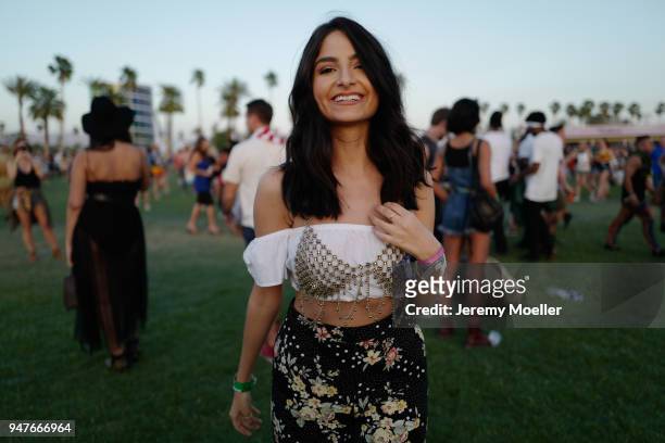 Ischtar Isik wearing a complete Orsay outfit during day 1 of the 2018 Coachella Valley Music & Arts Festival Weekend 1 on April 13, 2018 in Indio,...