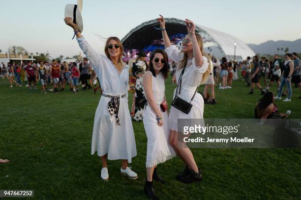 The girls from Shoppisticated Maike Schmitz, Sonja Paszkowiak, Kira Tolk wearing a complete MarcCain look during day 1 of the 2018 Coachella Valley...