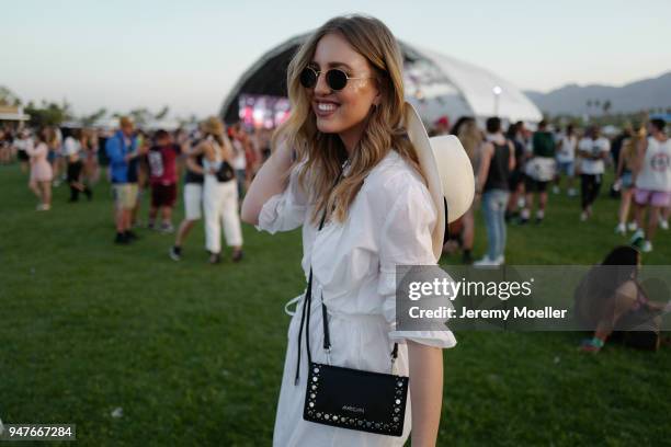 Kira Tolk wearing a complete MarcCain look during day 1 of the 2018 Coachella Valley Music & Arts Festival Weekend 1 on April 13, 2018 in Indio,...