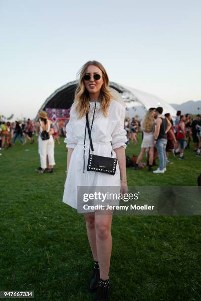 Kira Tolk wearing a complete MarcCain look during day 1 of the 2018 Coachella Valley Music & Arts Festival Weekend 1 on April 13, 2018 in Indio,...