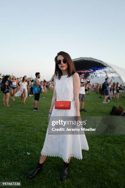 Sonja Paszkowiak wearing a complete MarcCain look during day 1 of the 2018 Coachella Valley Music & Arts Festival Weekend 1 on April 13, 2018 in...
