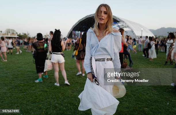 Maike Schmitz wearing a complete MarcCain look during day 1 of the 2018 Coachella Valley Music & Arts Festival Weekend 1 on April 13, 2018 in Indio,...