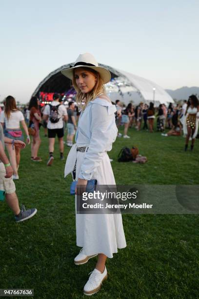 Maike Schmitz wearing a complete MarcCain look during day 1 of the 2018 Coachella Valley Music & Arts Festival Weekend 1 on April 13, 2018 in Indio,...