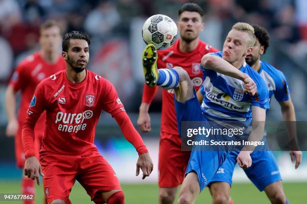 Adam Maher of FC Twente, Rick Dekker of PEC Zwolle during the Dutch Eredivisie match between Fc Twente v PEC Zwolle at the De Grolsch Veste on April...