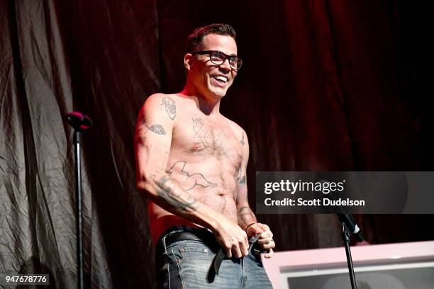 Comedian Steve-O of the TV show Jackass appears onstage during the Above Ground concert benefiting MusiCares at Belasco Theatre on April 16, 2018 in...