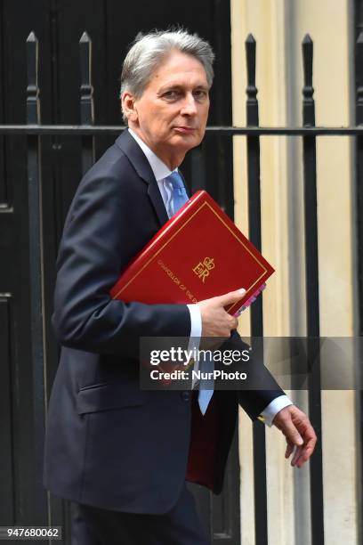 Chancellor of the Exchequer Philip Hammond arrives at Downing Street, London on April 17, 2018.
