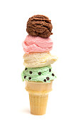 Quadruple Stack of Ice Cream Scoops on a Sugar Cone