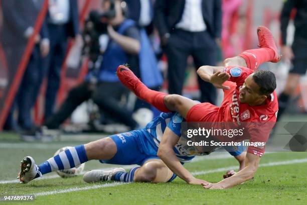 Dirk Marcellis of PEC Zwolle, Luciano Slagveer of FC Twente during the Dutch Eredivisie match between Fc Twente v PEC Zwolle at the De Grolsch Veste...