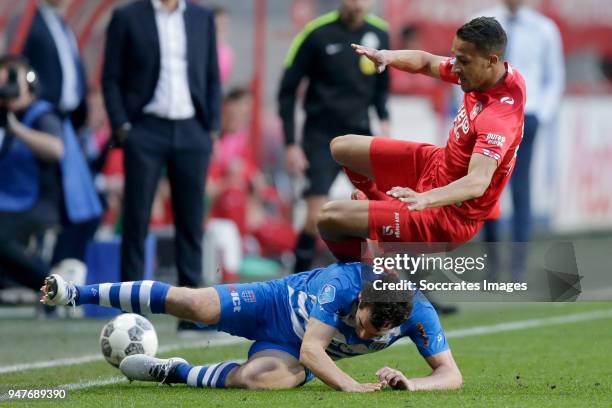 Dirk Marcellis of PEC Zwolle, Luciano Slagveer of FC Twente during the Dutch Eredivisie match between Fc Twente v PEC Zwolle at the De Grolsch Veste...