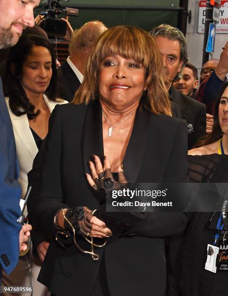 Tina Turner arrives at the press night performance of "Tina: The Tina Turner Musical" at the Aldwych Theatre on April 17, 2018 in London, England.