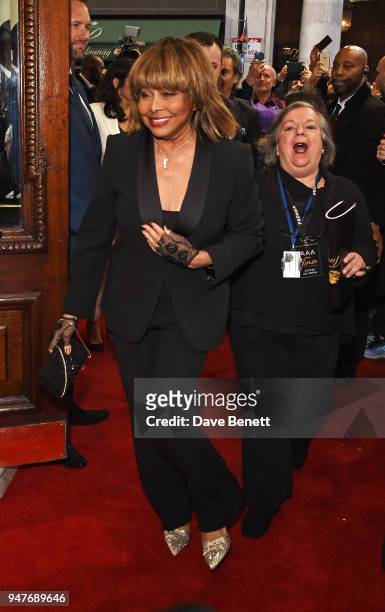 Tina Turner arrives at the press night performance of "Tina: The Tina Turner Musical" at the Aldwych Theatre on April 17, 2018 in London, England.