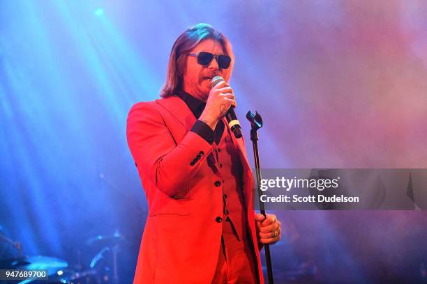 Singer Jesse Hughes of the band Eagles of Death Metal performs onstage during the Above Ground concert benefiting MusiCares at Belasco Theatre on...