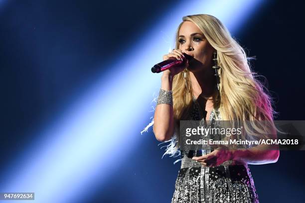 Carrie Underwood performs onstage at the 53rd Academy of Country Music Awards at MGM Grand on April 15, 2018 in Las Vegas, Nevada.