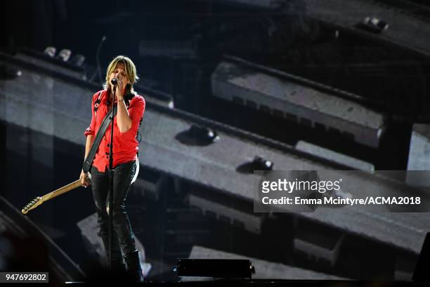 Keith Urban performs onstage at the 53rd Academy of Country Music Awards at MGM Grand on April 15, 2018 in Las Vegas, Nevada.