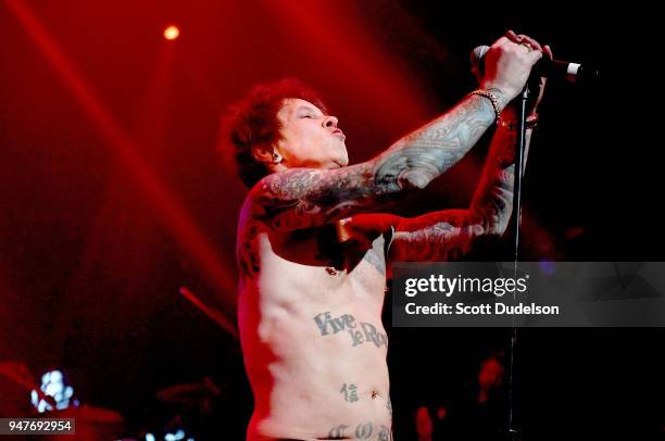 Guitarist Billy Morrison performs onstage during the Above Ground concert benefiting MusiCares at Belasco Theatre on April 16, 2018 in Los Angeles,...