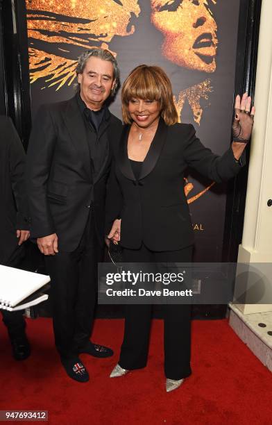 Erwin Bach and Tina Turner arrive at the press night performance of "Tina: The Tina Turner Musical" at the Aldwych Theatre on April 17, 2018 in...