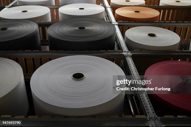 Rolls of new and recycled paper are stored at James Cropper recycling plant on April 17, 2018 in Kendal, England. Master papermaker James Cropper...