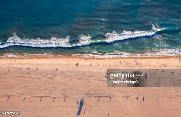 aerial view of santa monica beach - santa monica beach stock pictures, royalty-free photos & images