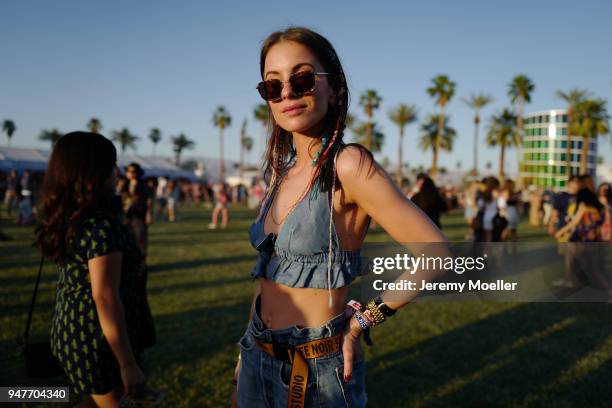 Coachella Guest wearing Balenciaga Triple S during day 2 of the 2018 Coachella Valley Music & Arts Festival Weekend 1 on April 14, 2018 in Indio,...