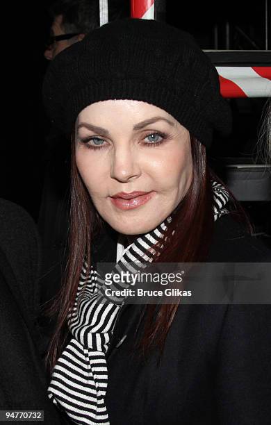 Priscilla Presley poses backstage at the hit musical "Memphis" on Broadway at The Shubert Theater on December 17, 2009 in New York City.