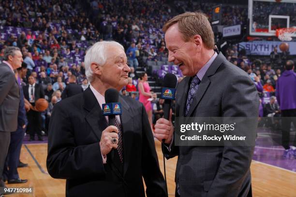 Sacramento Kings TV analyst Jerry Reynolds and announcer Grant Napear prior to the game against the Houston Rockets on April 11, 2018 at Golden 1...