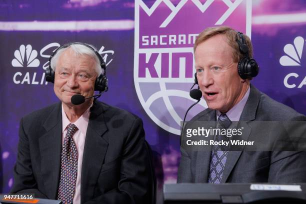 Sacramento Kings TV analyst Jerry Reynolds and announcer Grant Napear during the game against the Houston Rockets on April 11, 2018 at Golden 1...