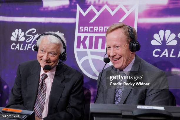 Sacramento Kings TV analyst Jerry Reynolds and announcer Grant Napear during the game against the Houston Rockets on April 11, 2018 at Golden 1...